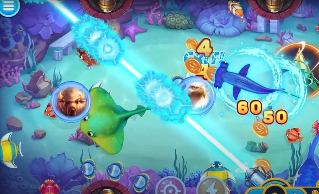 Suasana ruang bawah laut dengan target ikan dan efek visual permainan SUPER33
