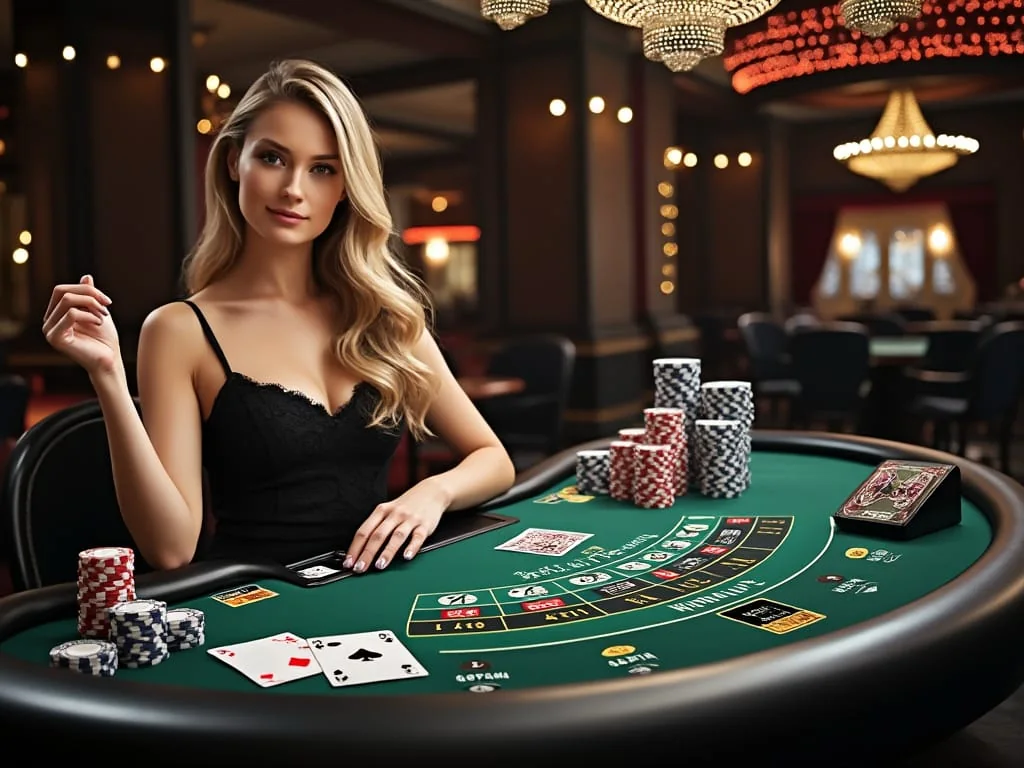 Antarmuka kasino live mobile dengan dealer dan panel permainan